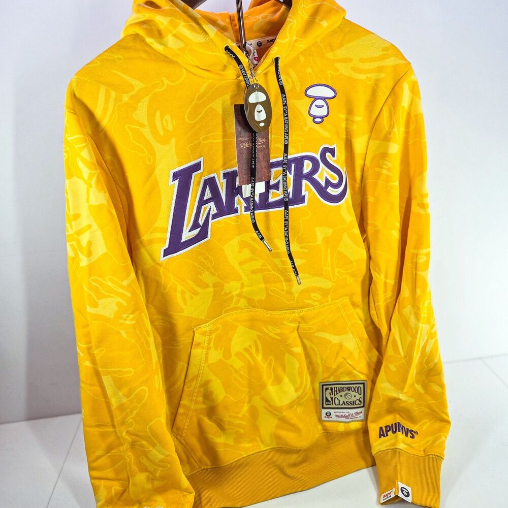 AAPE x Mitchell & Ness NBA Lakers Camo Hoodie Yellow Men’s M New Tags OG Bag